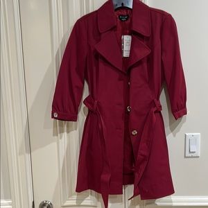 bebe Red Trench Coat with Belted Waist and Wide Collar